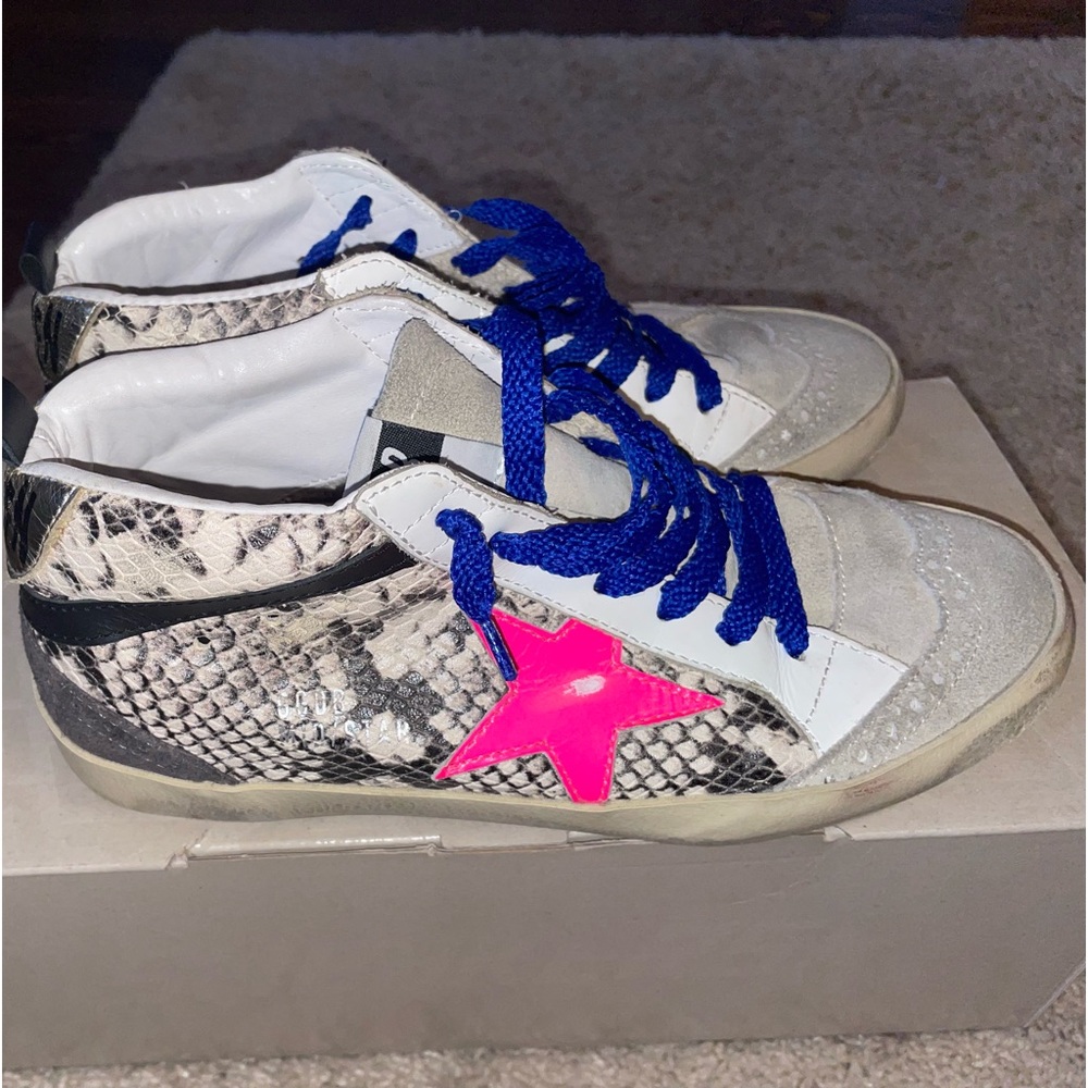 Golden Goose Mid Star Python-Print Wing-Tip Sneakers